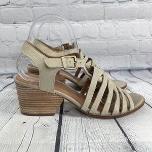 CASLON Sandals Womens 9.5M Leather Block Heel Beige Tan Slingback Strappy Shoes